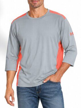 Under Armour HeatGear Men's XL Gray Orange 3/4 Sleeve Athletic Shirt NWT